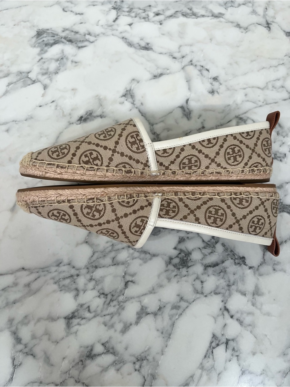 Tory Burch T Monogram Espadrille Flats Shoes Tan Brown 9.5 - Picture 3 of 8